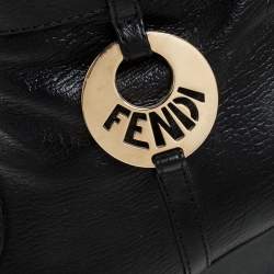 Pre Owned Fendi Black Leather Logo Wedge Heel Ankle Boots Size 39.5