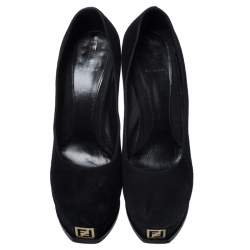 Pre Owned Fendi Black Suede Fendista Platform Pumps Size 40