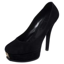 Pre Owned Fendi Black Suede Fendista Platform Pumps Size 40
