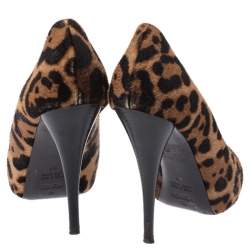 Pre Owned Fendi Brown Leopard Print Pony Hair Peep Toe Pumps Size 37