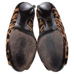 Pre Owned Fendi Brown Leopard Print Pony Hair Peep Toe Pumps Size 37