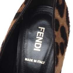 Pre Owned Fendi Brown Leopard Print Pony Hair Peep Toe Pumps Size 37