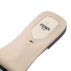 Pre Owned Fendi Blue Leather Flowerland Embellished Flats Sildes Size 38.5