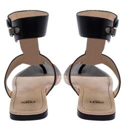 Pre Owned Fendi Multicolor Leather And Lizard Embossed Studded Ankle Cuff Flat Sandals Size 37.5