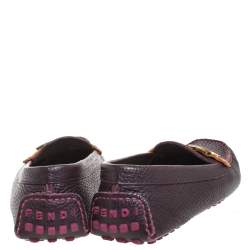 Pre Owned Fendi Burgundy Leather FF Logo Loafers Size 38.5