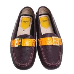 Pre Owned Fendi Burgundy Leather FF Logo Loafers Size 38.5