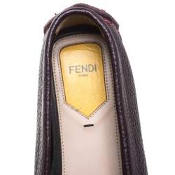 Pre Owned Fendi Burgundy Leather FF Logo Loafers Size 38.5