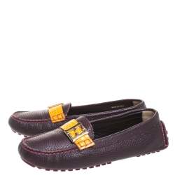 Pre Owned Fendi Burgundy Leather FF Logo Loafers Size 38.5