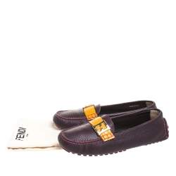 Pre Owned Fendi Burgundy Leather FF Logo Loafers Size 38.5
