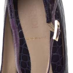 Pre Owned Fendi Purple Croc Embossed Leather Embellished T-Strap Flats Size 38