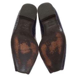 Pre Owned Fendi Purple Croc Embossed Leather Embellished T-Strap Flats Size 38