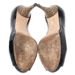 Pre Owned Fendi Black Patent Leather Zucchino Heel Peep Toe Pumps Size 35