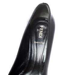 Pre Owned Fendi Black Patent Leather Zucchino Heel Peep Toe Pumps Size 35