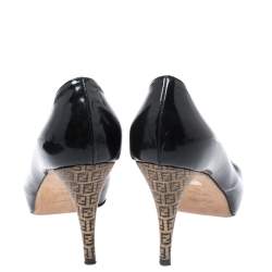 Pre Owned Fendi Black Patent Leather Zucchino Heel Peep Toe Pumps Size 35