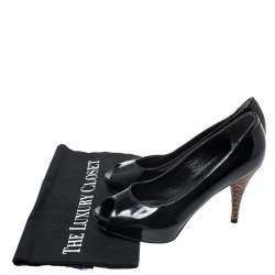 Pre Owned Fendi Black Patent Leather Zucchino Heel Peep Toe Pumps Size 35