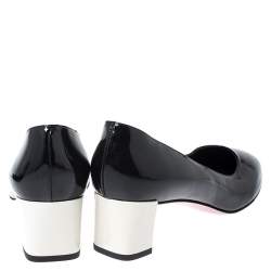 Pre Owned Fendi Monochrome Patent Leather Block Heel Pumps Size 40