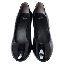 Pre Owned Fendi Monochrome Patent Leather Block Heel Pumps Size 40