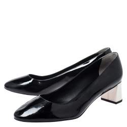 Pre Owned Fendi Monochrome Patent Leather Block Heel Pumps Size 40