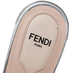 Pre Owned Fendi Bronze/Silver Leather Flowerland Embellished Block Heel Slides Size 38