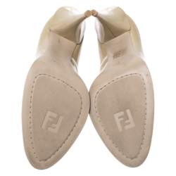 Pre Owned Fendi Beige Patent Leather Logo Pumps Size 40
