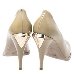 Pre Owned Fendi Beige Patent Leather Logo Pumps Size 40