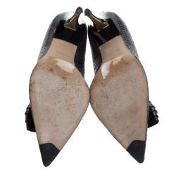 Pre Owned Fendi Black Raffia Bow Pointed Toe Pumps Size 40