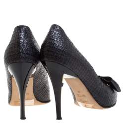 Pre Owned Fendi Black Raffia Bow Pointed Toe Pumps Size 40