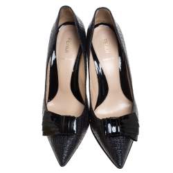 Pre Owned Fendi Black Raffia Bow Pointed Toe Pumps Size 40