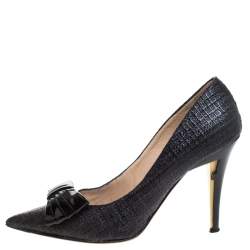 Pre Owned Fendi Black Raffia Bow Pointed Toe Pumps Size 40