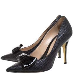 Pre Owned Fendi Black Raffia Bow Pointed Toe Pumps Size 40