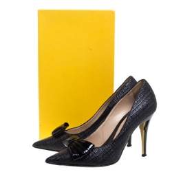 Pre Owned Fendi Black Raffia Bow Pointed Toe Pumps Size 40