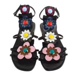 Fendi Multicolor Leather Flowerland Ankle Strap Gladiator Flat Sandals Size 38