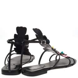Fendi Multicolor Leather Flowerland Ankle Strap Gladiator Flat Sandals Size 38