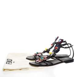 Fendi Multicolor Leather Flowerland Ankle Strap Gladiator Flat Sandals Size 38