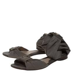 Fendi Grey Stretch Fabric Ankle Wrap Flat Sandals Size 36.5