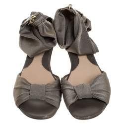 Fendi Grey Stretch Fabric Ankle Wrap Flat Sandals Size 36.5
