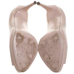 Pre Owned Fendi Beige Patent Leather Peep Toe Platform Pumps Size 37.5