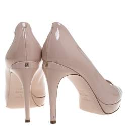 Pre Owned Fendi Beige Patent Leather Peep Toe Platform Pumps Size 37.5