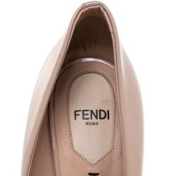 Pre Owned Fendi Beige Patent Leather Peep Toe Platform Pumps Size 37.5
