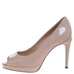 Pre Owned Fendi Beige Patent Leather Peep Toe Platform Pumps Size 37.5