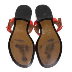 Pre Owned Fendi Orange Leather Ankle Strap Flat Sandals Size 36