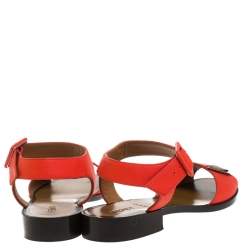 Pre Owned Fendi Orange Leather Ankle Strap Flat Sandals Size 36