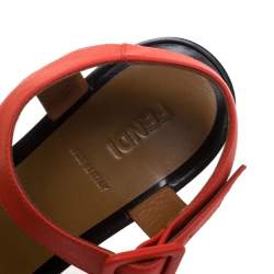 Pre Owned Fendi Orange Leather Ankle Strap Flat Sandals Size 36