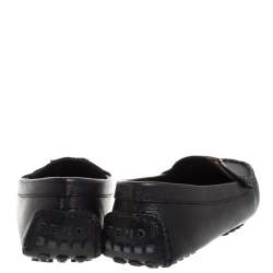 Pre Owned Fendi Black Saffiano Leather Logo Loafers Size 36