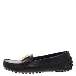 Pre Owned Fendi Black Saffiano Leather Logo Loafers Size 36