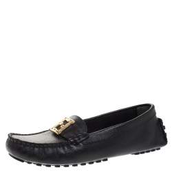 Pre Owned Fendi Black Saffiano Leather Logo Loafers Size 36
