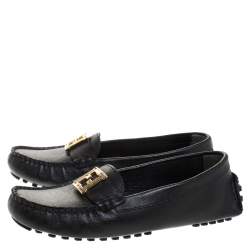 Pre Owned Fendi Black Saffiano Leather Logo Loafers Size 36