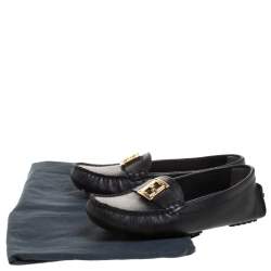 Pre Owned Fendi Black Saffiano Leather Logo Loafers Size 36