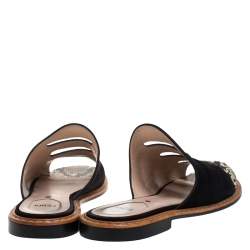 Pre Owned Fendi Black Suede And Python Cut Out Flat Slides Size 40