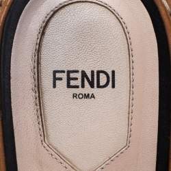 Pre Owned Fendi Black Suede And Python Cut Out Flat Slides Size 40